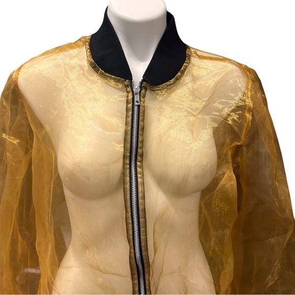 Taxi Gold Sheer Iridescent Shimmer Bomber Jacket NWT - Picture 3 of 7